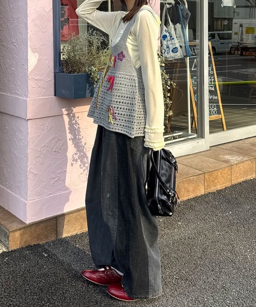 CIAOPANIC（チャオパニック）の「Boostハンドステッチニットビスチェ（キャミソール・レディース・アイボリー/グレー・ONE SIZE）」の8枚目の写真