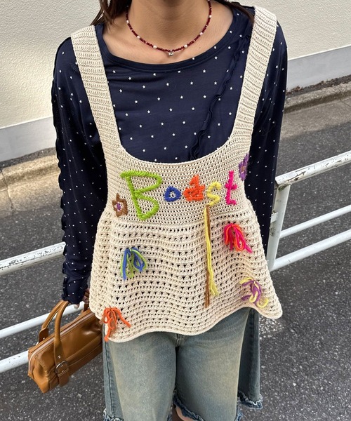 CIAOPANIC（チャオパニック）の「Boostハンドステッチニットビスチェ（キャミソール・レディース・アイボリー/グレー・ONE SIZE）」の11枚目の写真