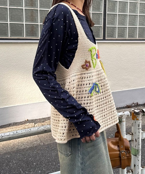 CIAOPANIC（チャオパニック）の「Boostハンドステッチニットビスチェ（キャミソール・レディース・アイボリー/グレー・ONE SIZE）」の13枚目の写真