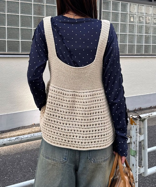 CIAOPANIC（チャオパニック）の「Boostハンドステッチニットビスチェ（キャミソール・レディース・アイボリー/グレー・ONE SIZE）」の14枚目の写真