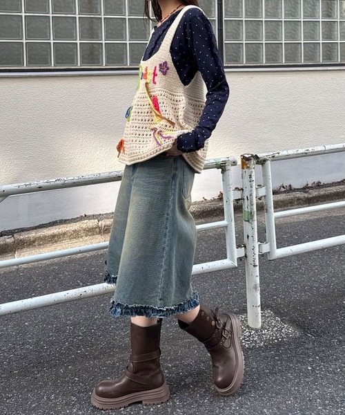 CIAOPANIC（チャオパニック）の「Boostハンドステッチニットビスチェ（キャミソール・レディース・アイボリー/グレー・ONE SIZE）」の16枚目の写真