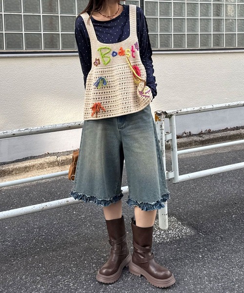 CIAOPANIC（チャオパニック）の「Boostハンドステッチニットビスチェ（キャミソール・レディース・アイボリー/グレー・ONE SIZE）」の15枚目の写真