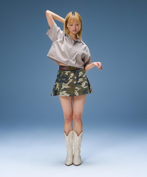 X-girl(エックスガール)の「HIBISCUS CAMOUFLAGE SWEAT SKIRT(スカート・レディース・グレー/カモフラージュ・S/M)」の16枚目の写真