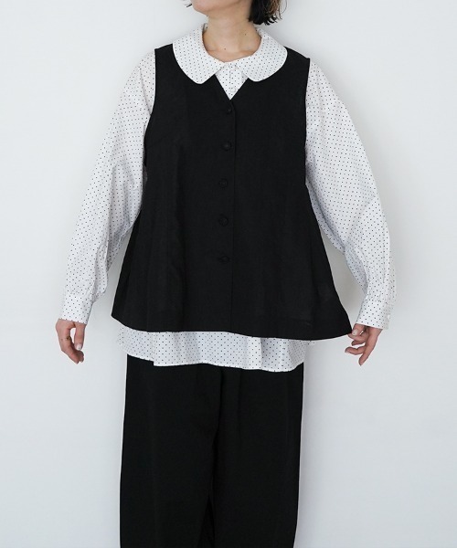 オオカミとフクロウ(オオカミとフクロウ)の「フクロウと湖のほとりのシロツメグサ“あわせ”(ベスト・レディース・ブラック/ベージュ・FREE)」の17枚目の写真