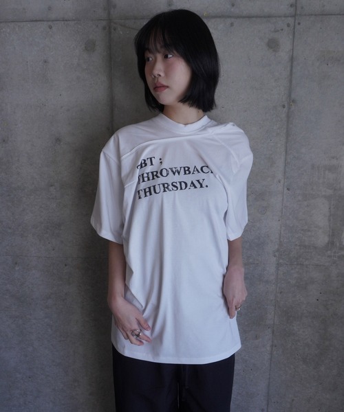 LCDC TM(エルシーディーシーティーエム)の「DRAPED LETTERING PRINT T-SHIRT(Tシャツ/カットソー・レディース・White/Navy・ONE SIZE)」の3枚目の写真