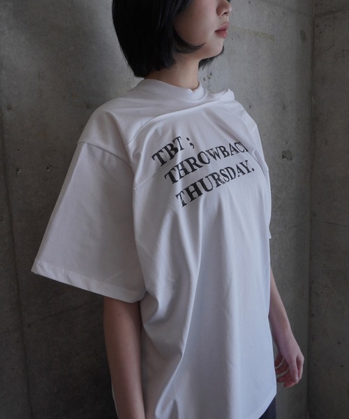 LCDC TM(エルシーディーシーティーエム)の「DRAPED LETTERING PRINT T-SHIRT(Tシャツ/カットソー・レディース・White/Navy・ONE SIZE)」の6枚目の写真