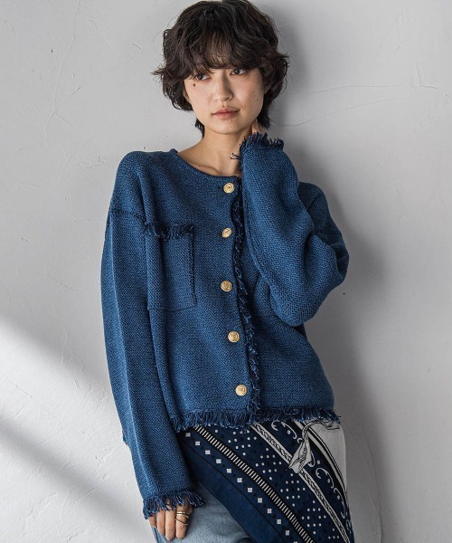 MAYSON GREY(メイソングレイ)の「デニムライクニットジャケット(ニット/セーター・レディース・ネイビー/ホワイト・M)」の3枚目の写真