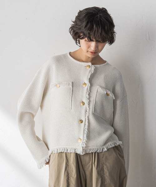 MAYSON GREY(メイソングレイ)の「デニムライクニットジャケット(ニット/セーター・レディース・ネイビー/ホワイト・M)」の10枚目の写真