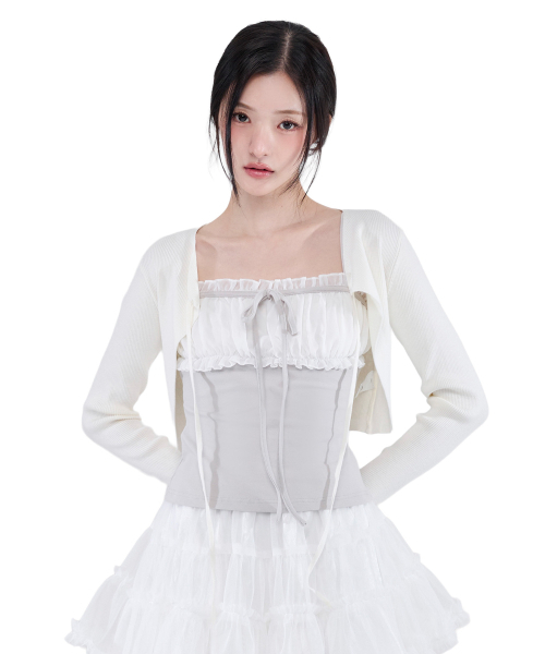 ALKI ALKA(アルキアルカ)の「Ribbed Ribbon Bolero (Ivory)(ニット/セーター・レディース・アイボリー・FREE)」の3枚目の写真