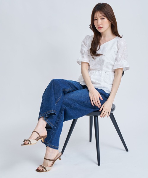 NOELA（ノエラ）の「デニムワイドパンツ（デニムパンツ・レディース・オフホワイト/ダークインディゴブルー・S/M）」の14枚目の写真