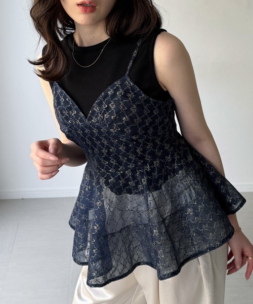 junoah(ジュノア)の「ラメ刺繍チュールキャミビスチェ(キャミソール・レディース・アイボリー/ネイビー/ブラック・LARGE/MEDIUM/SMALL)」の8枚目の写真
