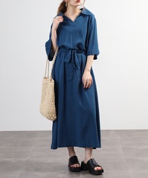 aja 麻混エアリーカフタンドレス 半端袖