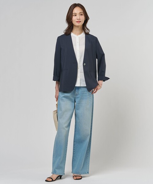 J.PRESS(ジェイプレス)の「【セットアップ対応】ファンマートロストレッチ ノーカラー ジャケット(ノーカラージャケット・レディース・ネイビー系/グレー系/ベージュ系・T15/T13)」の11枚目の写真
