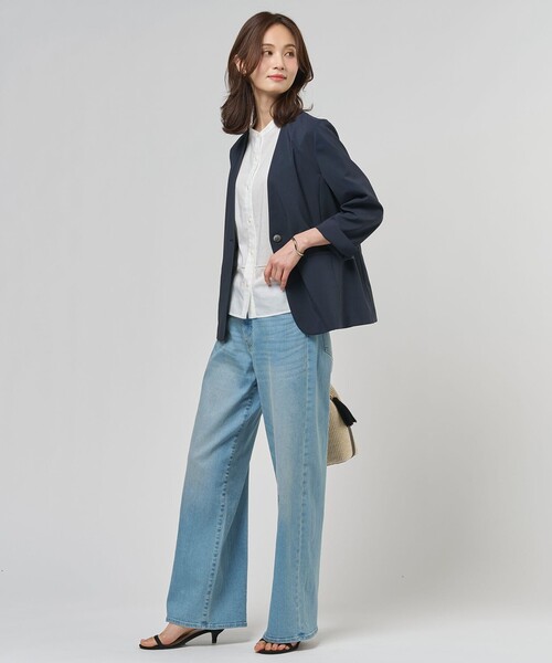J.PRESS(ジェイプレス)の「【セットアップ対応】ファンマートロストレッチ ノーカラー ジャケット(ノーカラージャケット・レディース・ネイビー系/グレー系/ベージュ系・T15/T13)」の12枚目の写真