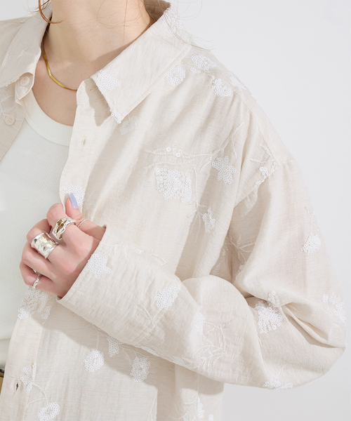 B.C STOCK(ベーセーストック)の「手洗い可 / スパンコール刺繍シャツ(シャツ/ブラウス・レディース・ブラウン/アイボリー・FREE)」の22枚目の写真