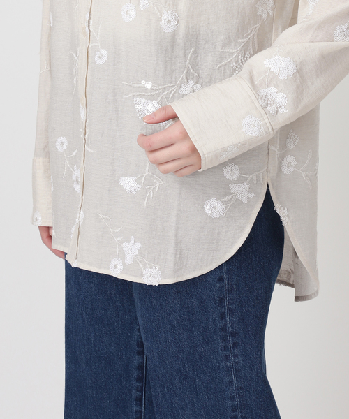 B.C STOCK(ベーセーストック)の「手洗い可 / スパンコール刺繍シャツ(シャツ/ブラウス・レディース・ブラウン/アイボリー・FREE)」の9枚目の写真