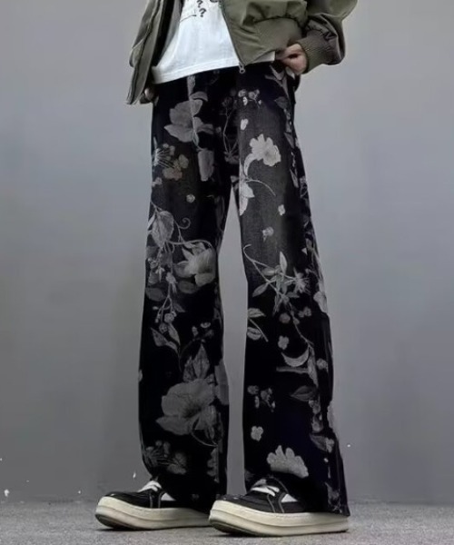 link lot(リンクロット)の「総柄花柄プリントワイドデニムパンツ(デニムパンツ・メンズ・ブルー/ブラック・L/M)」の2枚目の写真
