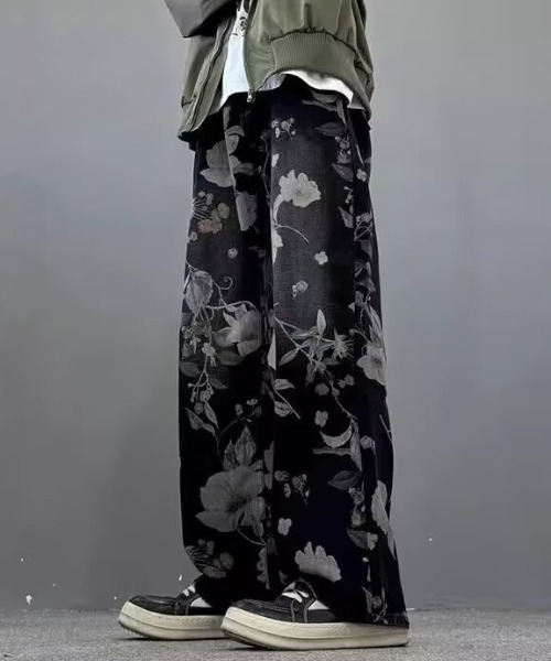 link lot(リンクロット)の「総柄花柄プリントワイドデニムパンツ(デニムパンツ・メンズ・ブルー/ブラック・L/M)」の4枚目の写真
