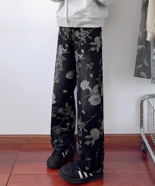 link lot(リンクロット)の「総柄花柄プリントワイドデニムパンツ(デニムパンツ・メンズ・ブルー/ブラック・L/M)」の6枚目の写真