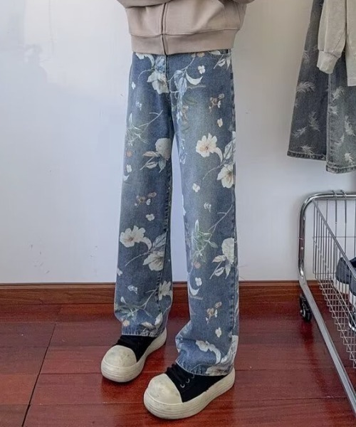 link lot(リンクロット)の「総柄花柄プリントワイドデニムパンツ(デニムパンツ・メンズ・ブルー/ブラック・L/M)」の3枚目の写真