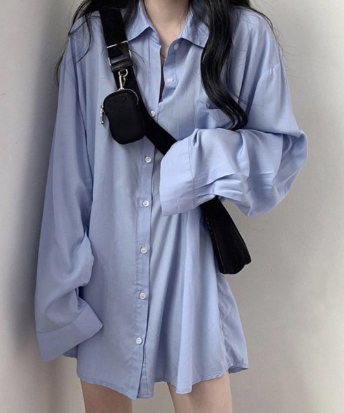 Miniministore(ミニミニストア)の「シャツブラウス ゆったり トップス 長袖(シャツ/ブラウス・レディース・ブルー/ホワイト・FREE)」の1枚目の写真