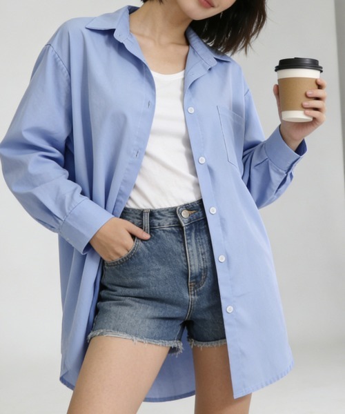 Miniministore(ミニミニストア)の「シャツブラウス ゆったり トップス 長袖(シャツ/ブラウス・レディース・ブルー/ホワイト・FREE)」の7枚目の写真