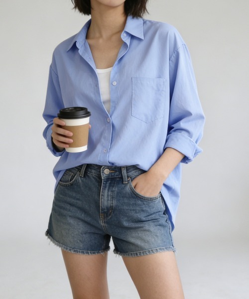 Miniministore(ミニミニストア)の「シャツブラウス ゆったり トップス 長袖(シャツ/ブラウス・レディース・ブルー/ホワイト・FREE)」の11枚目の写真