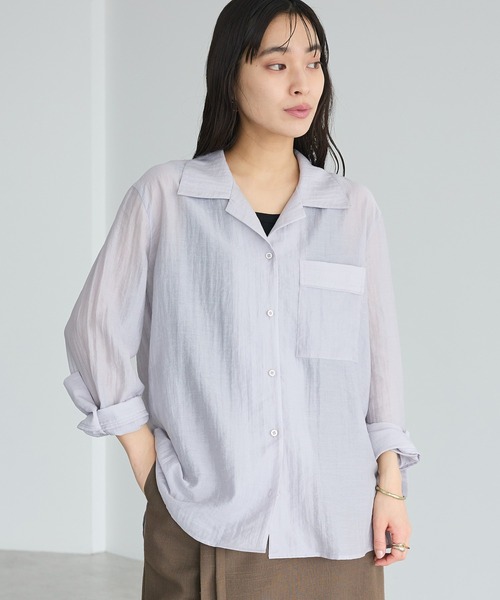 CRAFT STANDARD BOUTIQUE(クラフトスタンダードブティック)の「シアーオープンカラーシャツ ◆(シャツ/ブラウス・レディース・ライトパープル/ブラウン/ホワイト・FREE)」の3枚目の写真