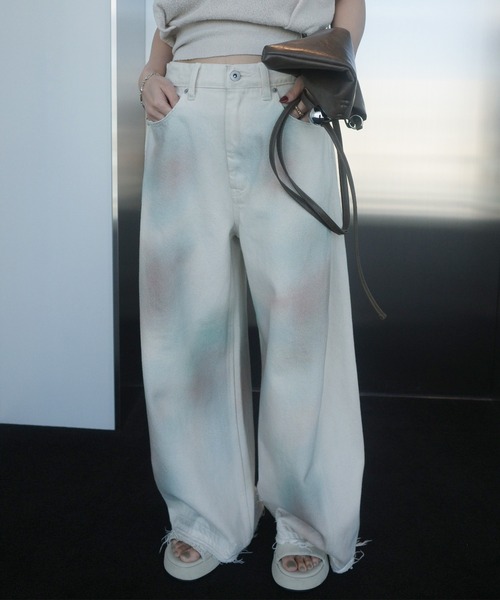 WIDE SIDE TUCK PAINT DENIM PANTS（デニムパンツ）｜Ameri（アメリ