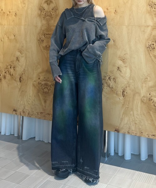 WIDE SIDE TUCK PAINT DENIM PANTS（デニムパンツ）｜Ameri（アメリ