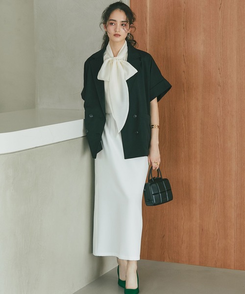 &. NOSTALGIA(アンドドットノスタルジア)の「ショートスリーブテーラードジャケット(テーラードジャケット・レディース・アイボリー/ブラック・M)」の4枚目の写真