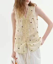 Fano Studios（ファノ ストゥディオズ）の「ストライプ フリル ノースリーブトップス FX26S056【Fano Studios】【2026SS】（シャツ/ブラウス）」