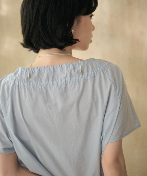 LAULEN（ローレン）の「cotton double gather ribbon blouse /コットンダブルギャザーリボンブラウス（シャツ/ブラウス・レディース・イエロー/ホワイト/ブルー・FREE）」の21枚目の写真