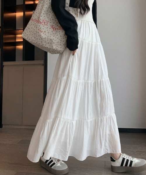 mielu(ミエル)の「ナチュラルティアードフレアスカート(スカート・レディース・ブラック/ピンク/ホワイト・LARGE/MEDIUM)」の1枚目の写真