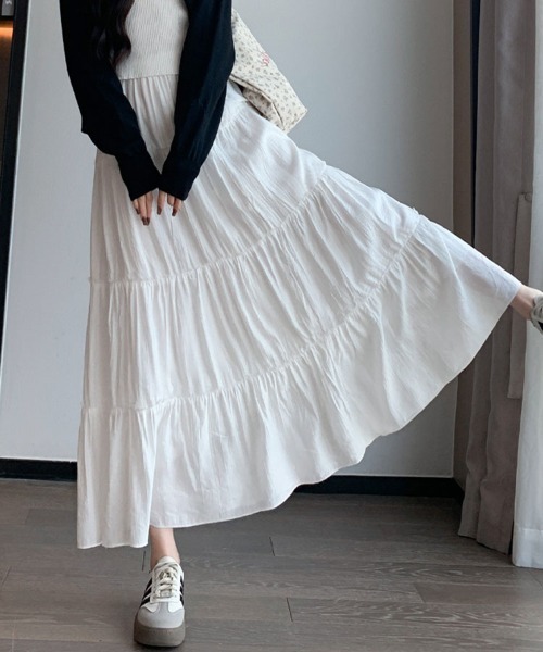mielu(ミエル)の「ナチュラルティアードフレアスカート(スカート・レディース・ブラック/ピンク/ホワイト・LARGE/MEDIUM)」の6枚目の写真