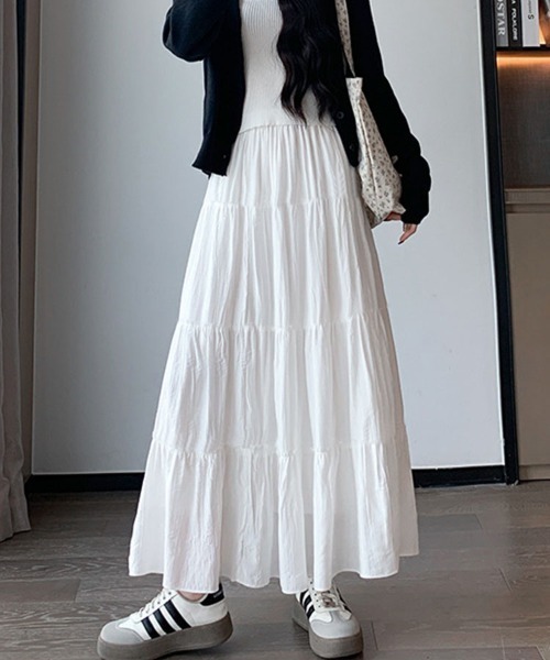 mielu(ミエル)の「ナチュラルティアードフレアスカート(スカート・レディース・ブラック/ピンク/ホワイト・LARGE/MEDIUM)」の4枚目の写真