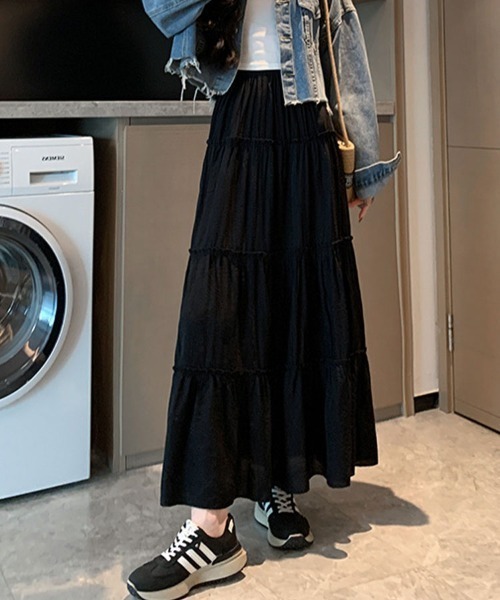 mielu(ミエル)の「ナチュラルティアードフレアスカート(スカート・レディース・ブラック/ピンク/ホワイト・LARGE/MEDIUM)」の7枚目の写真