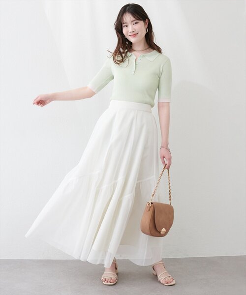 natural couture（ナチュラルクチュール）の「エアリーメッシュヘムスカート（スカート・レディース・ブラウン/オフホワイト/ブラック・LARGE/MEDIUM）」の8枚目の写真