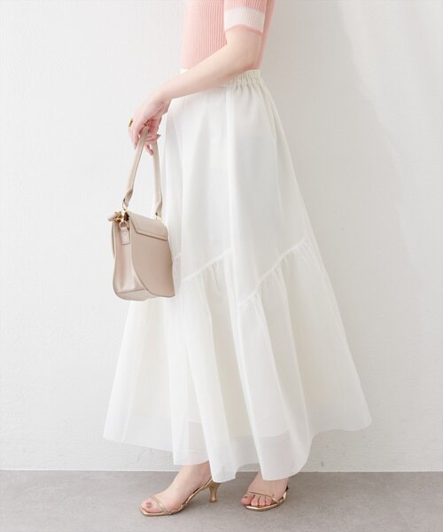 natural couture（ナチュラルクチュール）の「エアリーメッシュヘムスカート（スカート・レディース・ブラウン/オフホワイト/ブラック・LARGE/MEDIUM）」の11枚目の写真