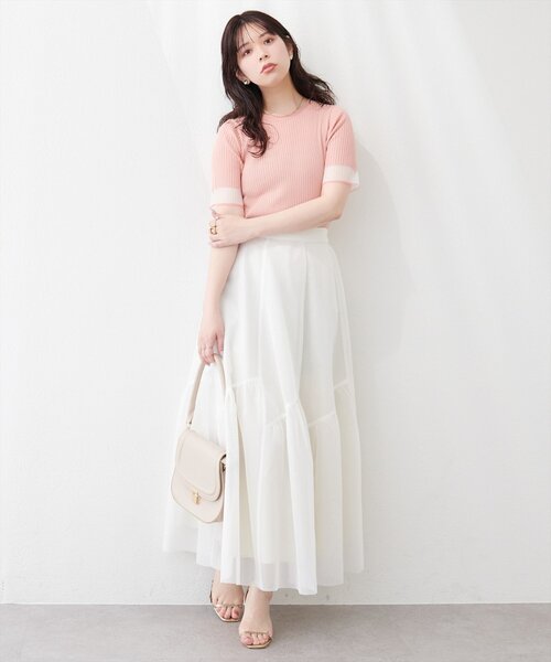 natural couture（ナチュラルクチュール）の「エアリーメッシュヘムスカート（スカート・レディース・ブラウン/オフホワイト/ブラック・LARGE/MEDIUM）」の13枚目の写真