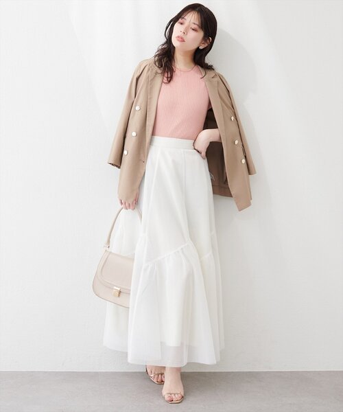 natural couture（ナチュラルクチュール）の「エアリーメッシュヘムスカート（スカート・レディース・ブラウン/オフホワイト/ブラック・LARGE/MEDIUM）」の14枚目の写真