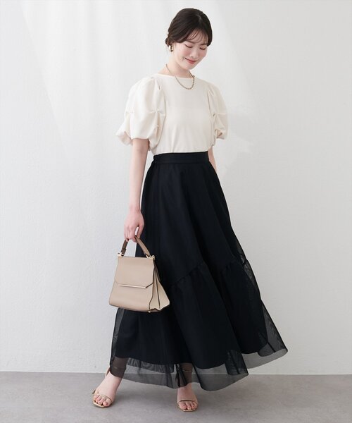 natural couture（ナチュラルクチュール）の「エアリーメッシュヘムスカート（スカート・レディース・ブラウン/オフホワイト/ブラック・LARGE/MEDIUM）」の18枚目の写真