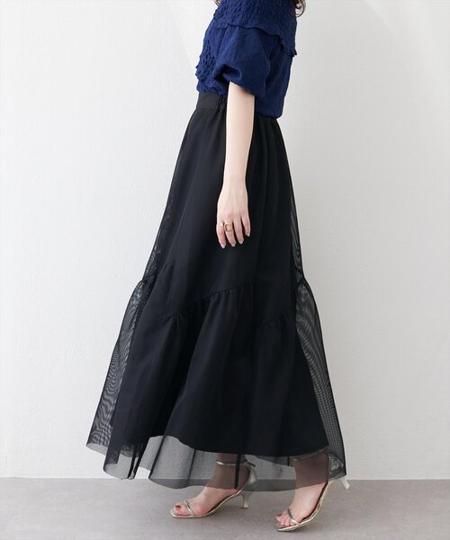 natural couture（ナチュラルクチュール）の「エアリーメッシュヘムスカート（スカート・レディース・ブラウン/オフホワイト/ブラック・LARGE/MEDIUM）」の22枚目の写真
