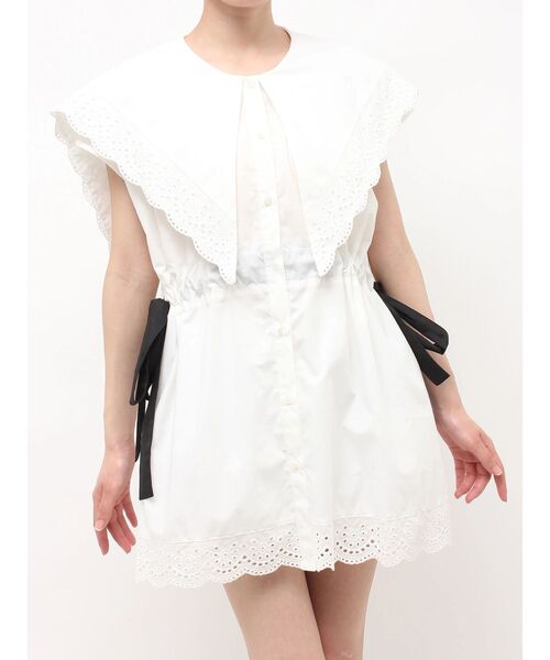 jouetie(ジュエティ)の「ビッグカラーノースリチュニックシャツ(シャツ/ブラウス・レディース・ブルー/グレー/オフホワイト・FREE)」の10枚目の写真