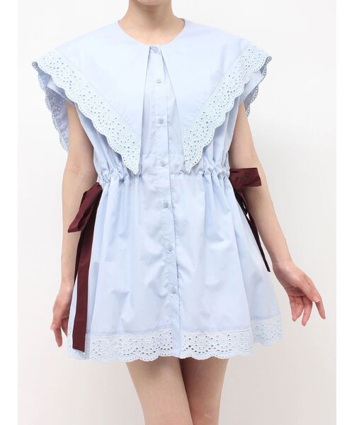 jouetie(ジュエティ)の「ビッグカラーノースリチュニックシャツ(シャツ/ブラウス・レディース・ブルー/グレー/オフホワイト・FREE)」の11枚目の写真