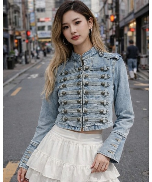 inst.ALL(インストール)の「デニムナポレオンジャケット(デニムジャケット・レディース・サックスブルー/ブラック/ブルー・M)」の4枚目の写真