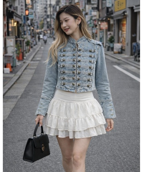 inst.ALL(インストール)の「デニムナポレオンジャケット(デニムジャケット・レディース・サックスブルー/ブラック/ブルー・M)」の5枚目の写真