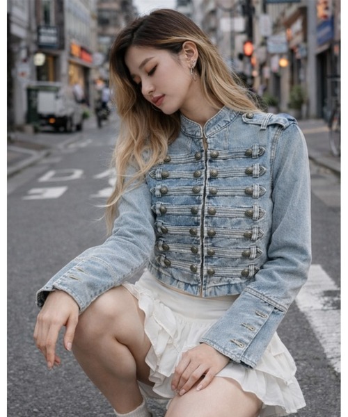 inst.ALL(インストール)の「デニムナポレオンジャケット(デニムジャケット・レディース・サックスブルー/ブラック/ブルー・M)」の7枚目の写真