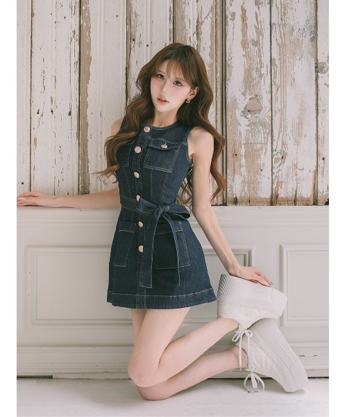 Darich(ダーリッチ)の「ウエストマークステッチデニムミニワンピース(ワンピース・レディース・ホワイト/インディゴブルー/ブラック・FREE)」の6枚目の写真