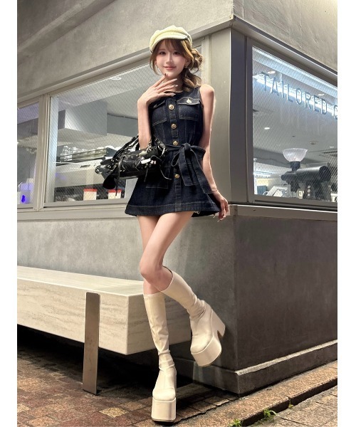 Darich（ダーリッチ）の「ウエストマークステッチデニムミニワンピース